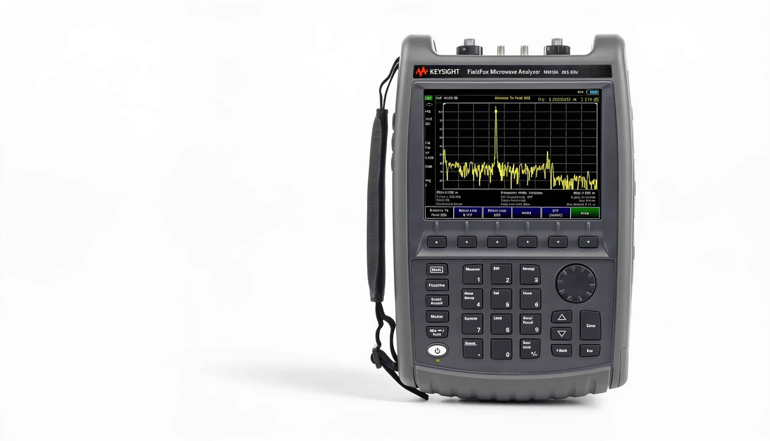 Mặt trước máy FieldFox Keysight N9918A với màn hình phổ và bàn phím