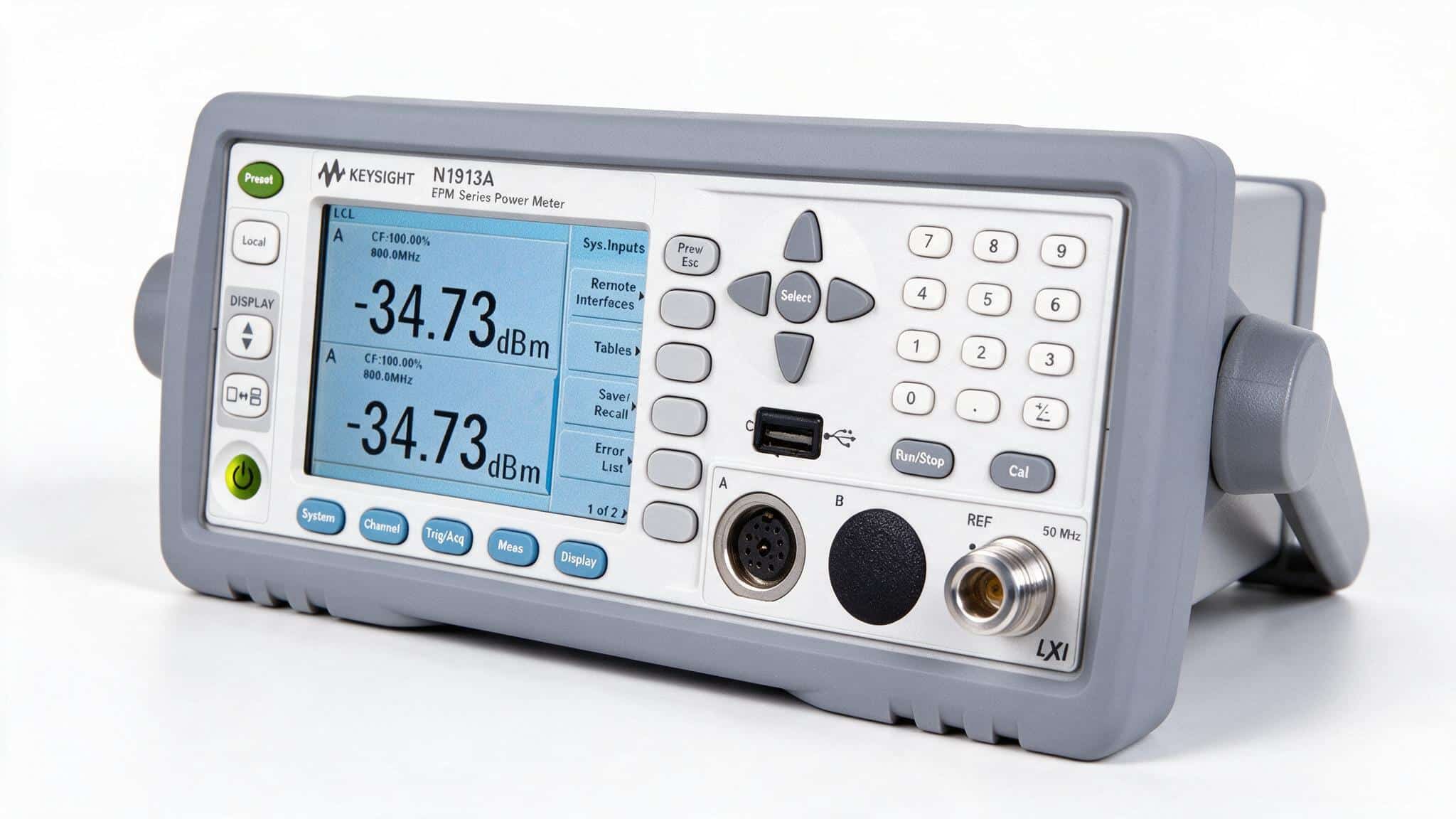 Máy đo công suất RF Keysight N1913A góc nghiêng trên nền trắng studio