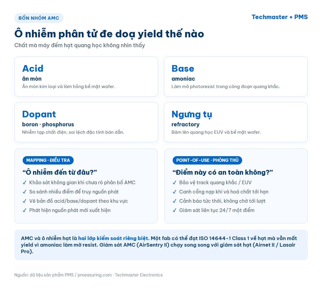 Đồ hoạ bốn nhóm ô nhiễm phân tử acid, base, dopant, chất ngưng tụ và cách chọn cấu hình Mapping hay Point-of-Use