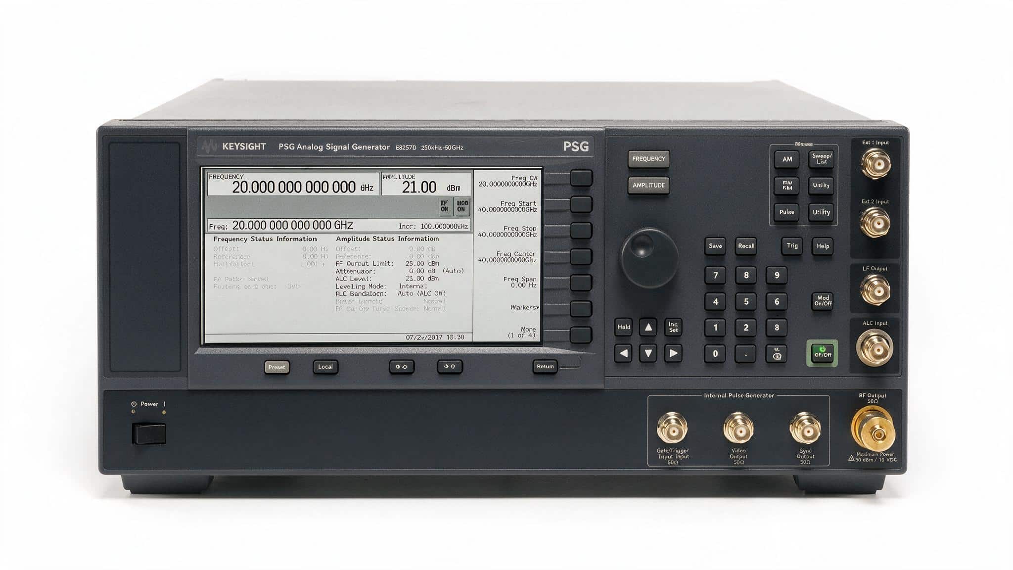 Máy phát tín hiệu PSG Keysight E8257D analog signal generator mặt trước màn hình tần số công suất núm xoay