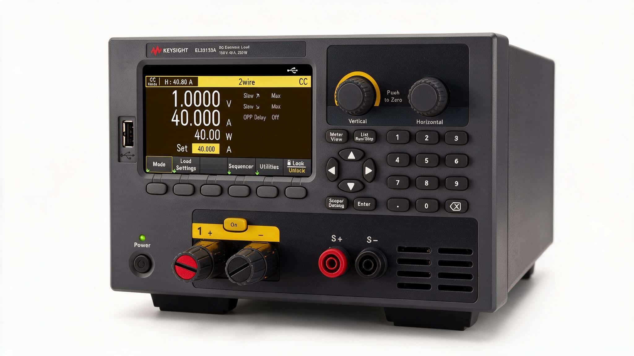 Tải điện tử DC Keysight EL33133A 150 V 40 A 250 W mặt trước cọc đấu vàng đỏ màn hình màu CC