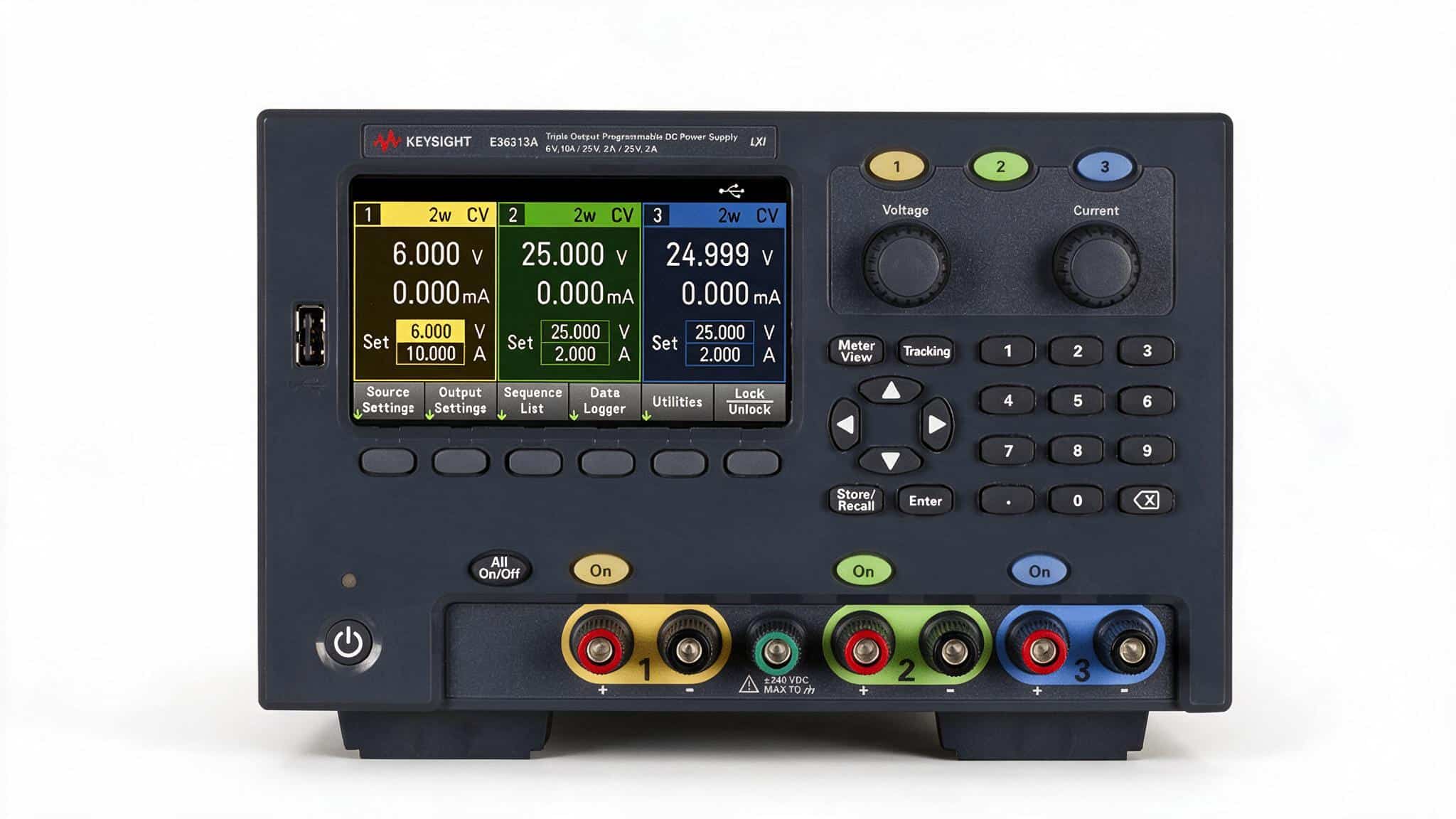 Bộ nguồn DC 3 ngõ ra Keysight E36313A 160 W studio nền trắng