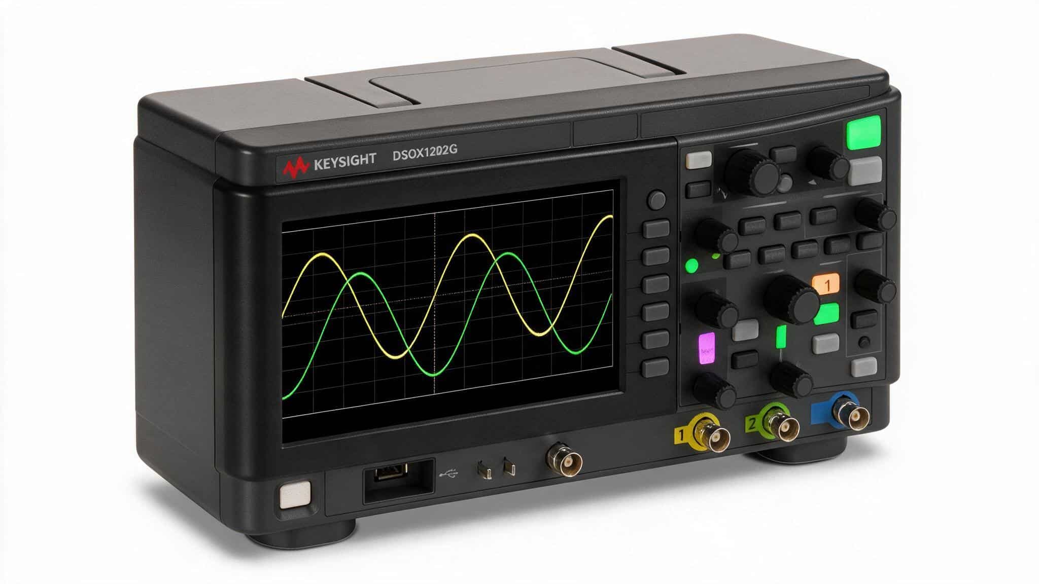 Máy hiện sóng Keysight DSOX1202G góc nghiêng phải trên nền trắng studio