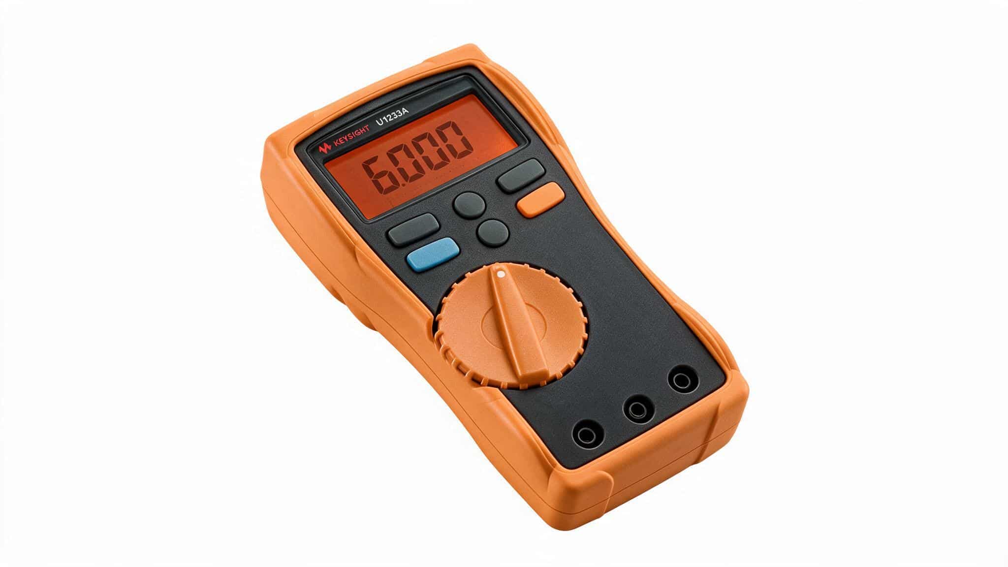 Đồng hồ vạn năng cầm tay Keysight U1233A nhìn từ trên cao nền trắng studio