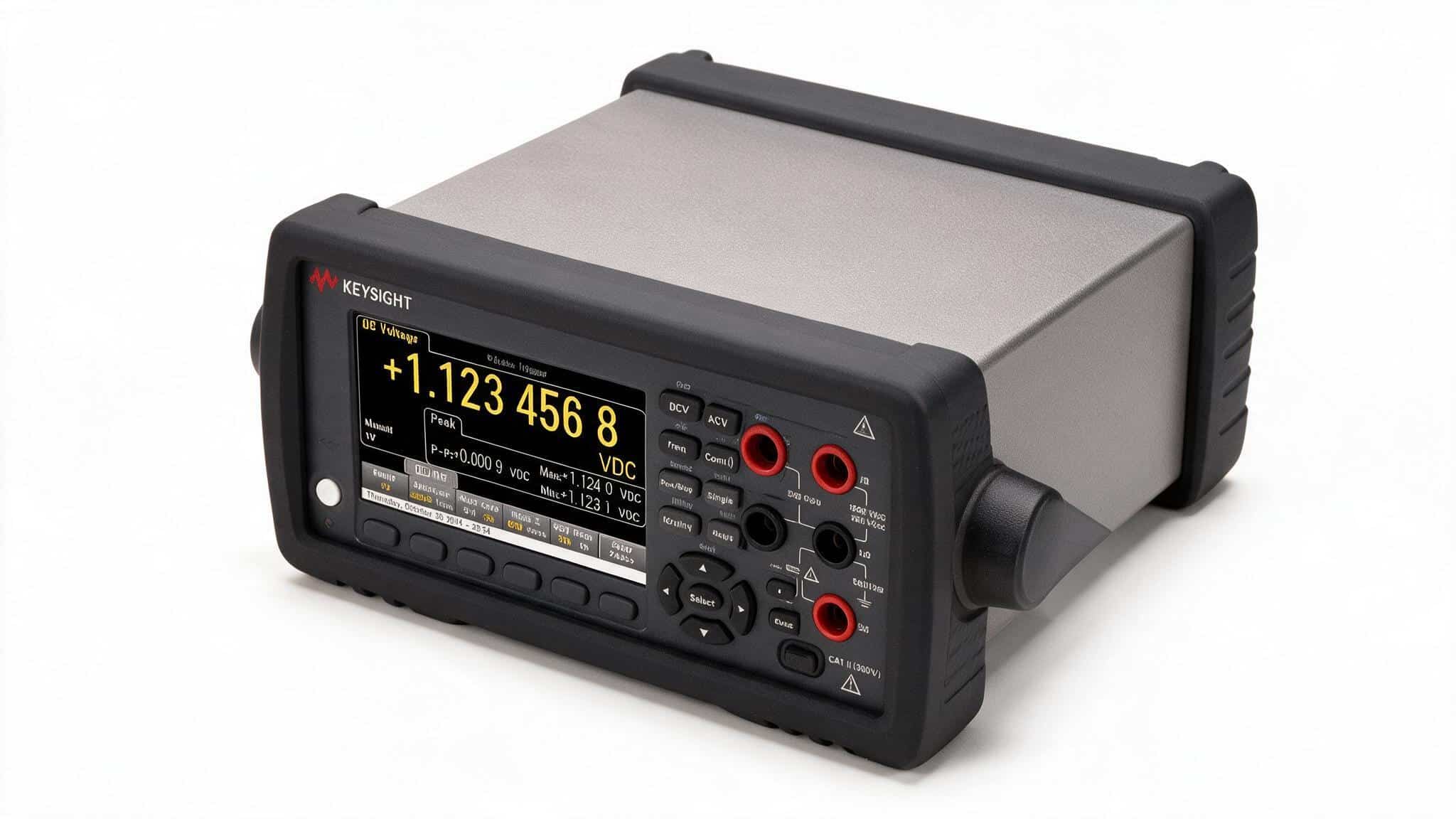 Đồng hồ vạn năng Keysight 34470A nhìn từ trên cao trên nền trắng studio