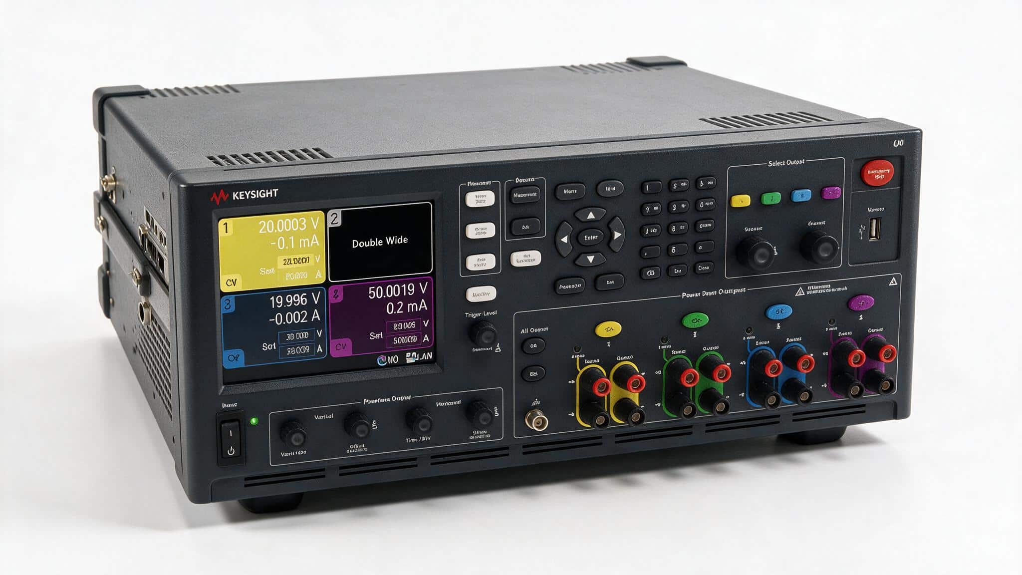 Máy phân tích nguồn DC Keysight N6705C nhìn từ trên cao trên nền trắng studio