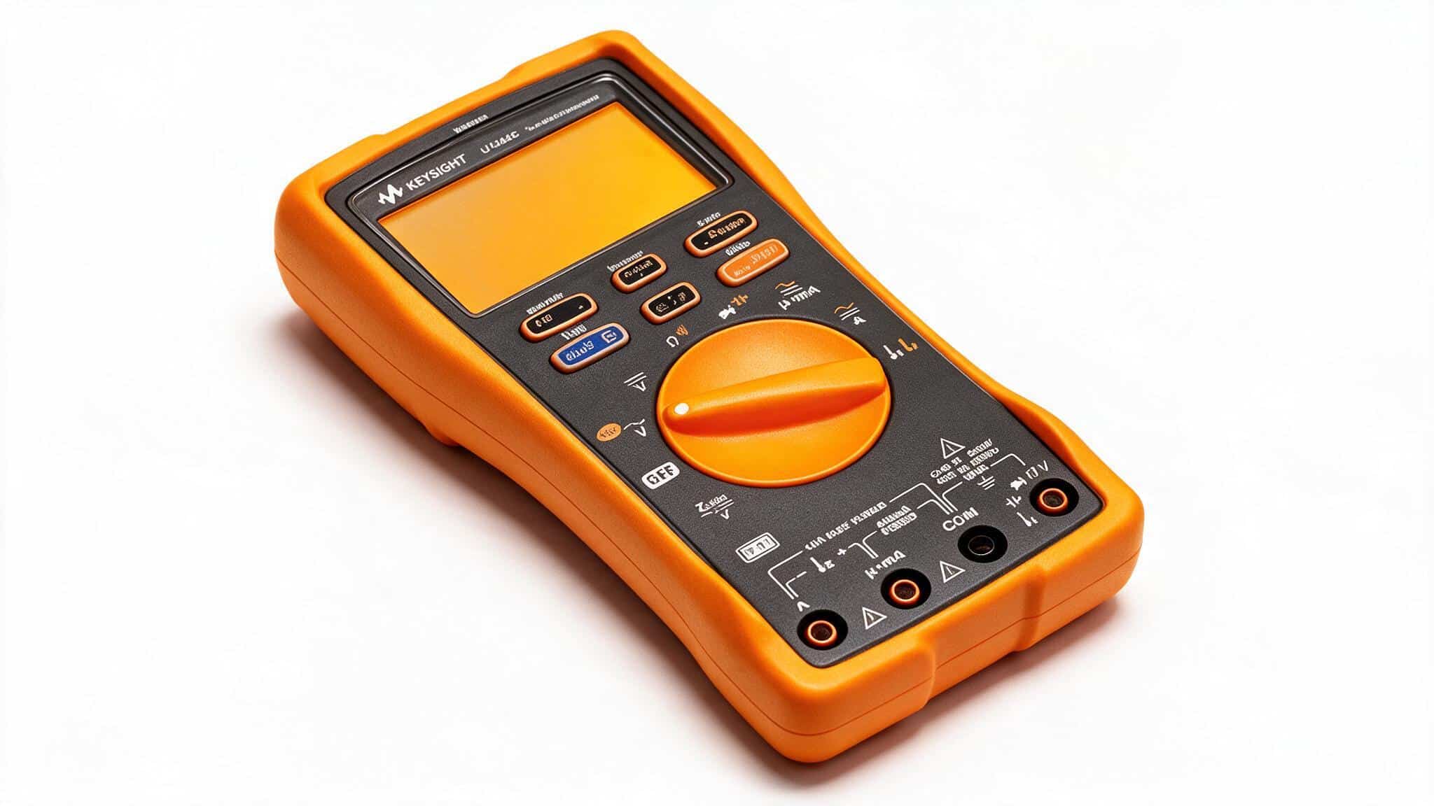 Đồng hồ vạn năng Keysight U1242C nhìn từ trên cao trên nền trắng studio