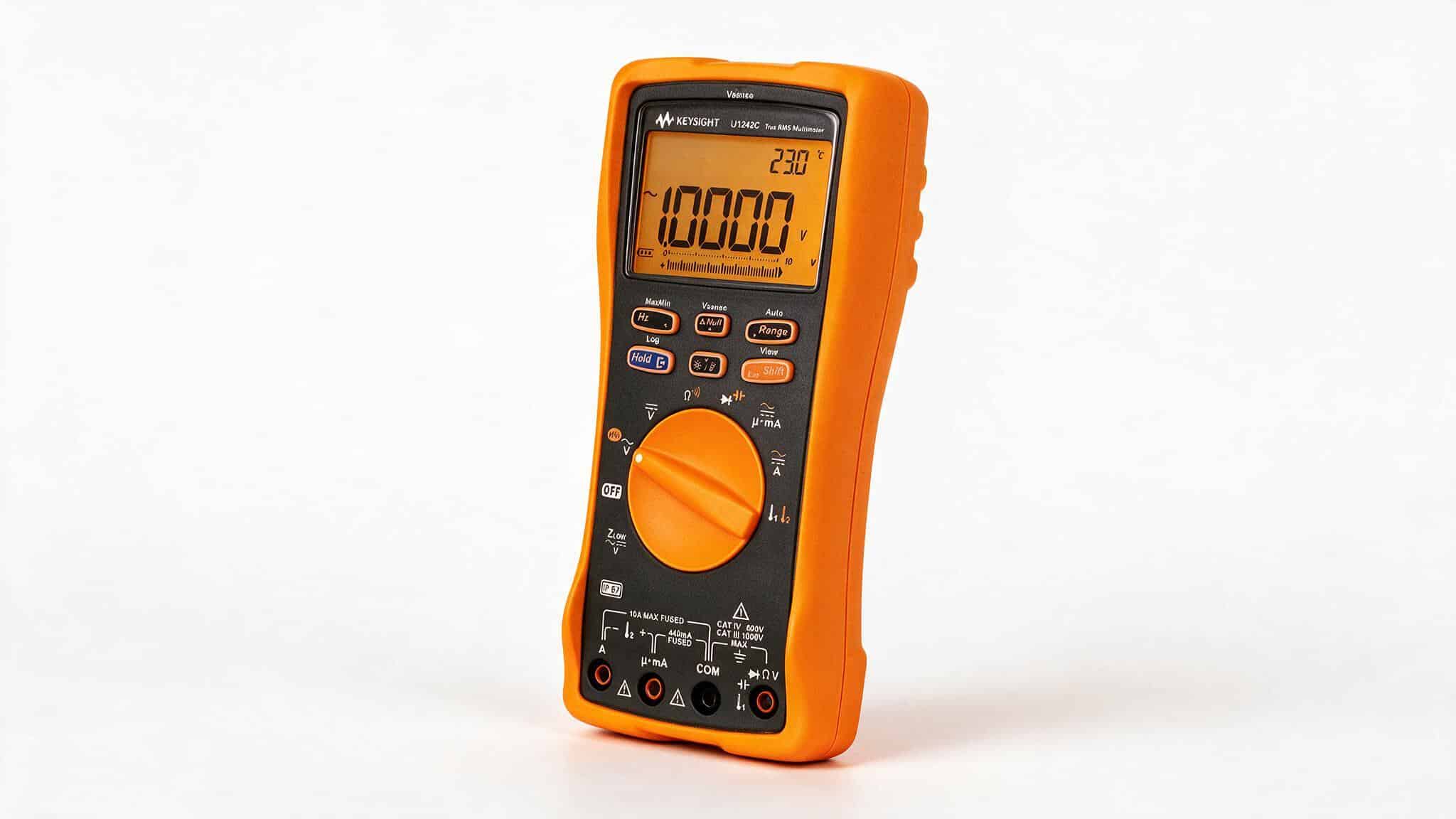 Đồng hồ vạn năng cầm tay Keysight U1242C chụp studio nền trắng góc nghiêng