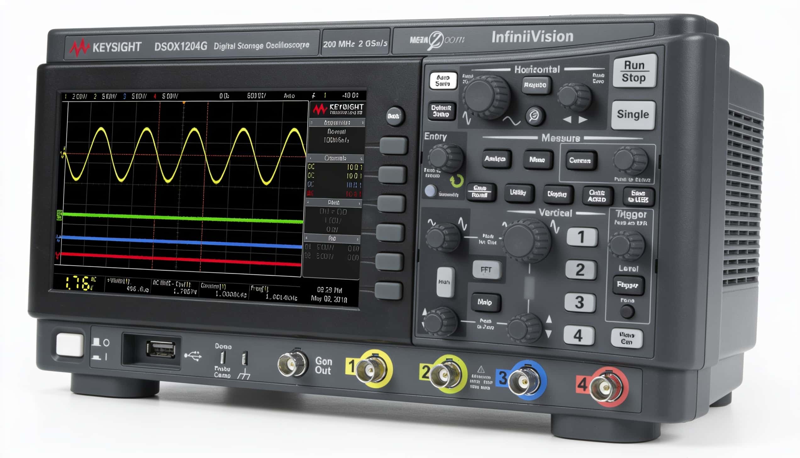 Máy hiện sóng Keysight DSOX1204G góc nghiêng trái trên nền trắng studio