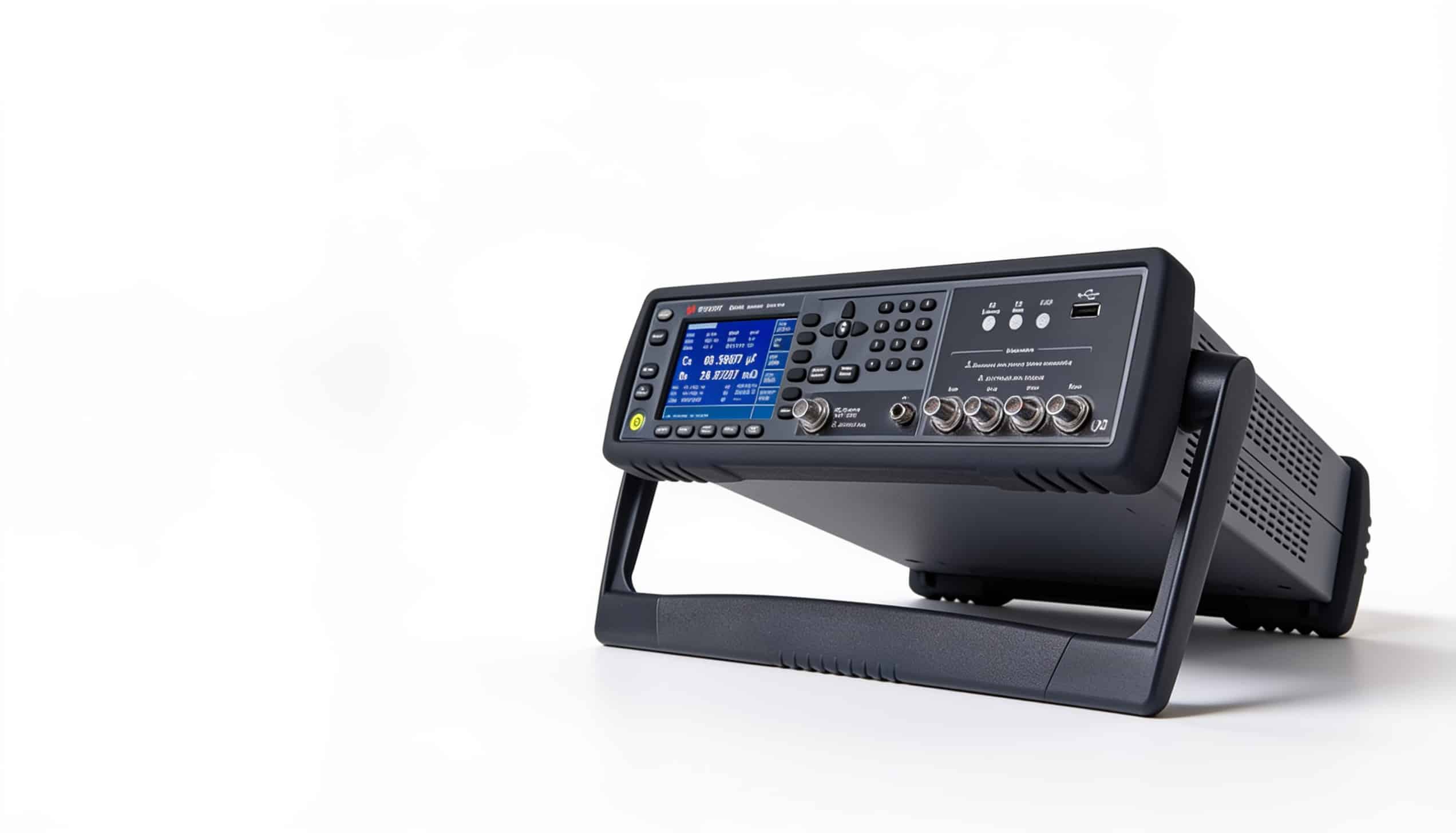 Máy đo LCR Keysight E4980A góc nghiêng phải trên nền trắng studio