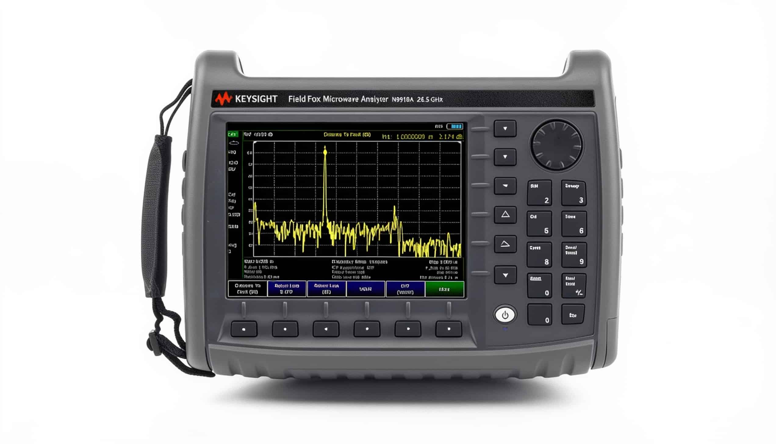 Máy phân tích RF cầm tay Keysight N9918A FieldFox chính diện trên nền trắng studio