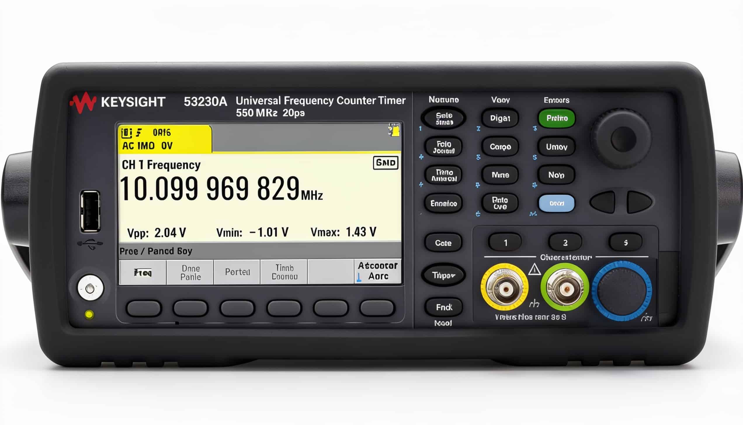 Máy đếm tần số Keysight 53230A 350 MHz 20 ps chính diện trên nền trắng studio