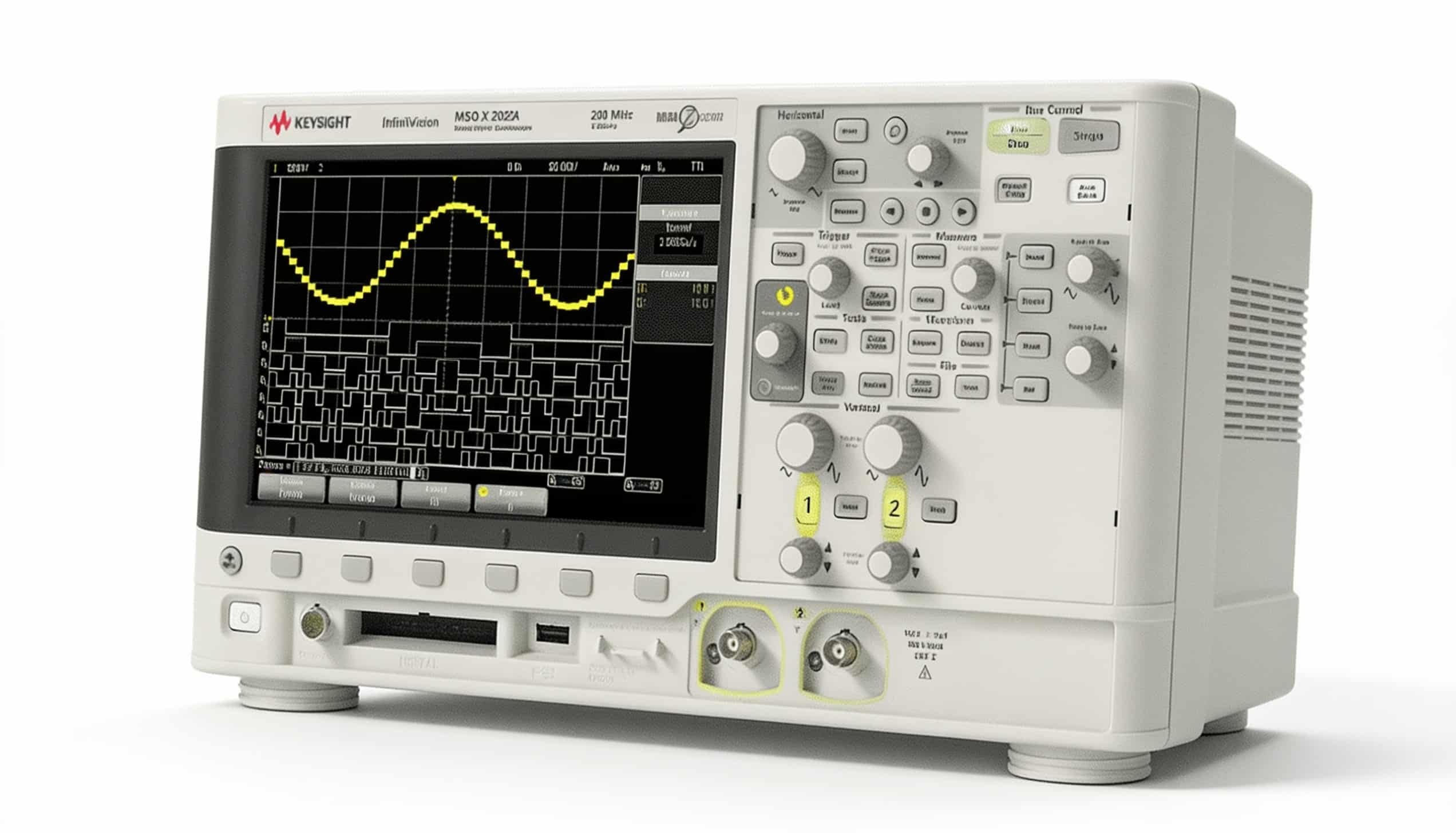 Máy hiện sóng Keysight DSOX2002A góc nghiêng trái trên nền trắng studio