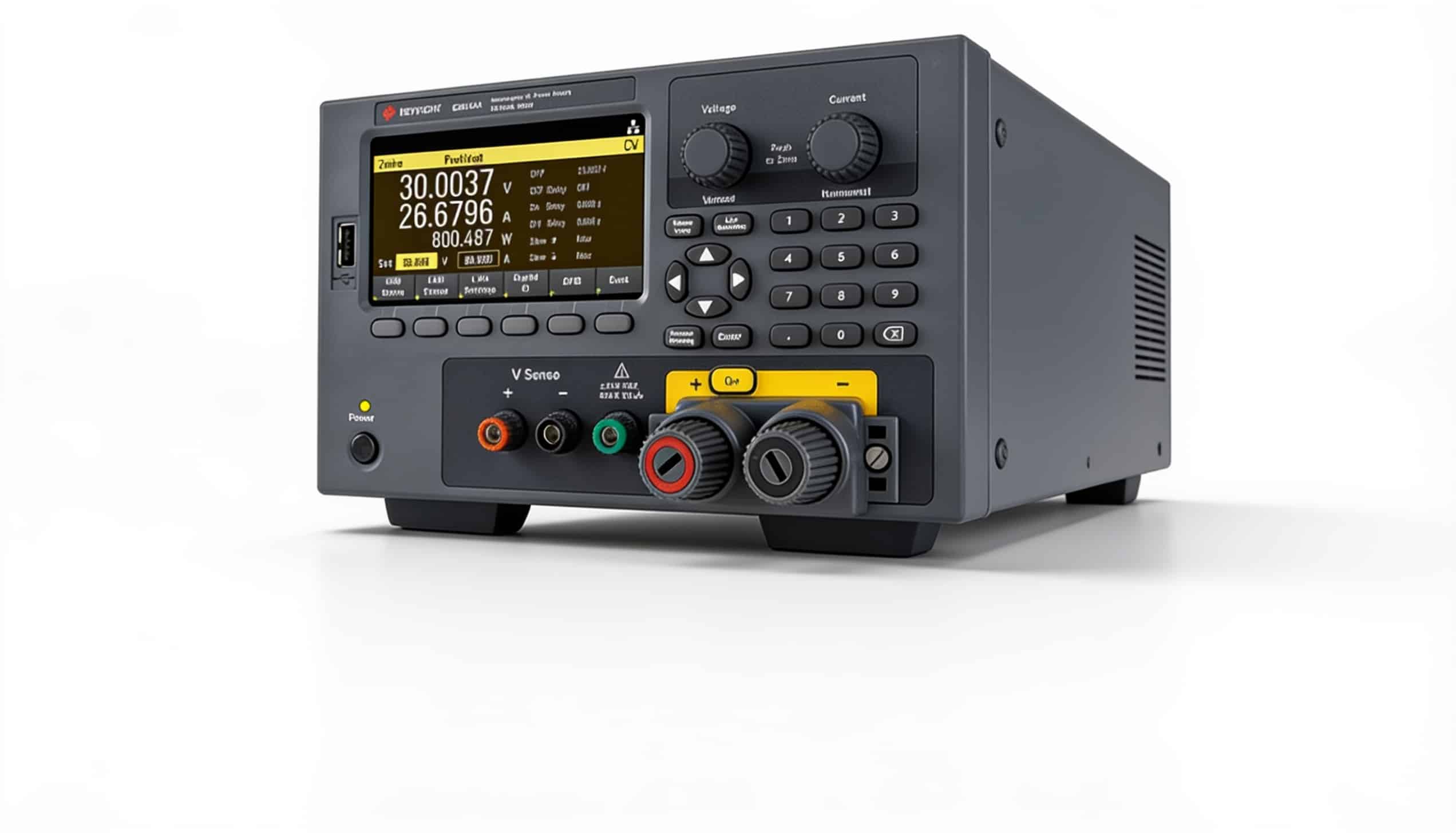 Bộ nguồn DC Keysight E36154A góc nghiêng trái trên nền trắng studio