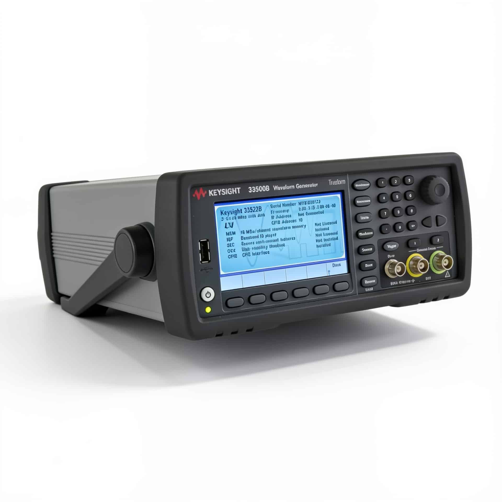 Máy phát hàm Trueform Keysight 33500B góc nghiêng trái trên nền trắng studio