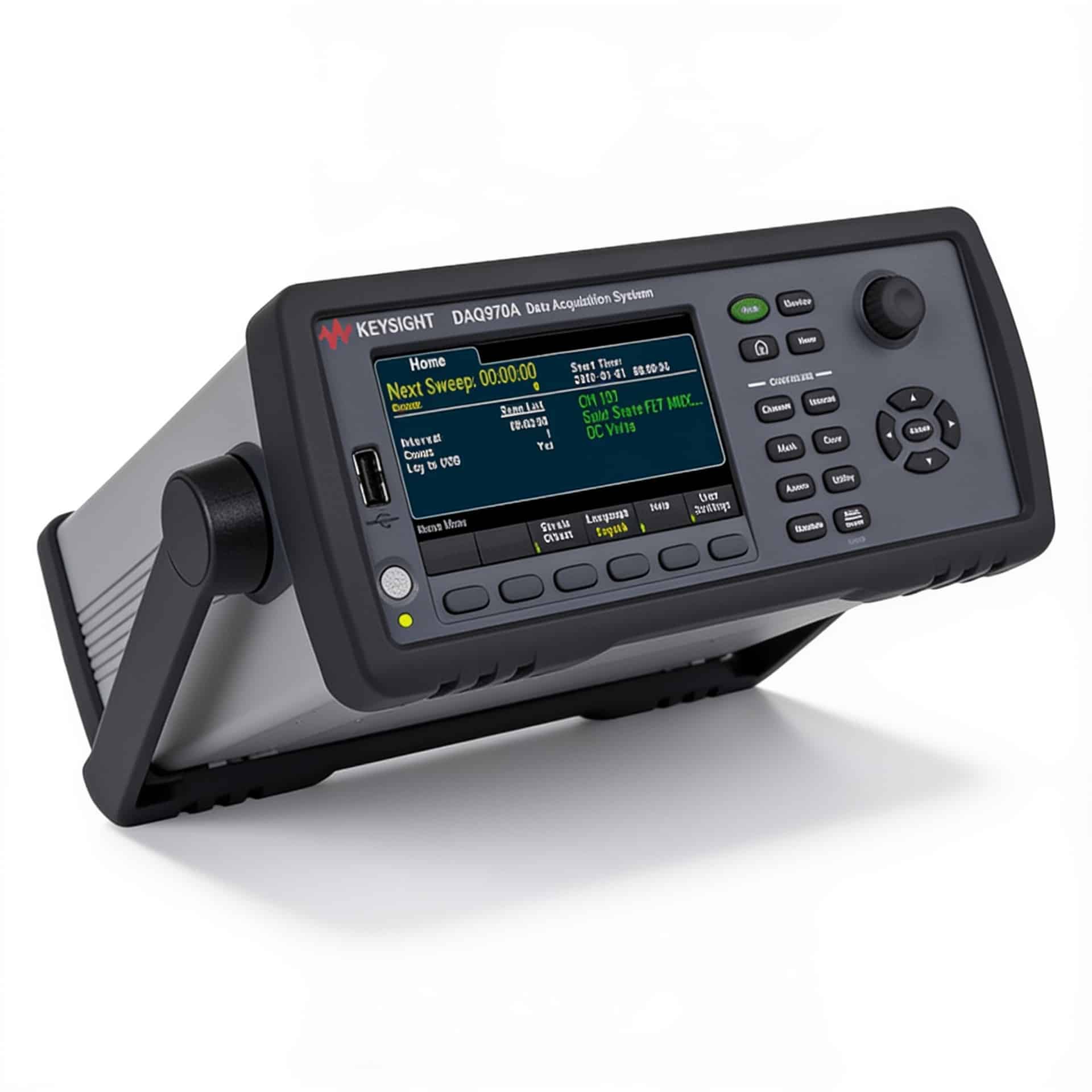 Hệ thống thu thập dữ liệu Keysight DAQ970A góc nghiêng trái trên nền trắng studio