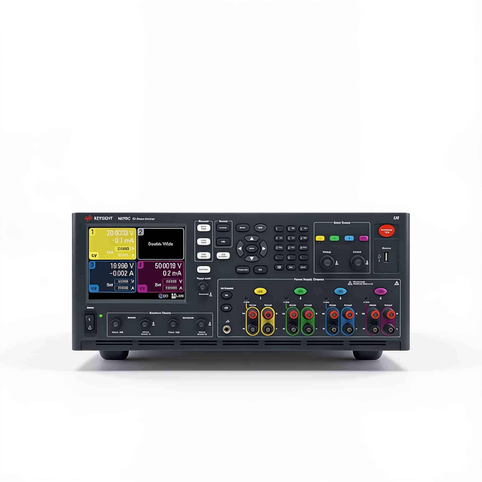 Máy phân tích nguồn DC Keysight N6705C chính diện với 4 khe module trên nền trắng studio