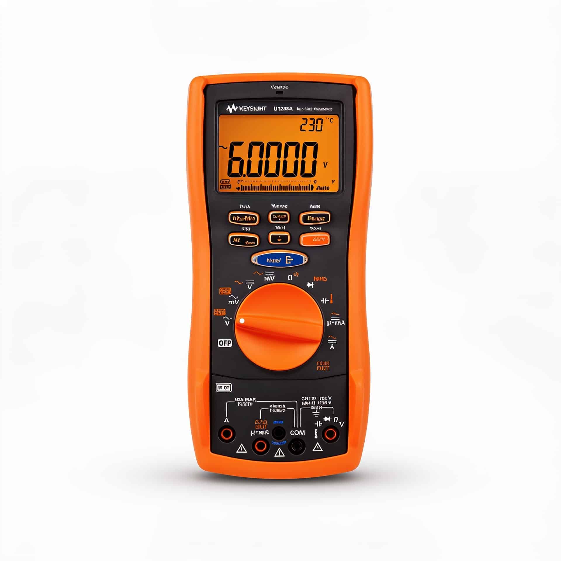Đồng hồ vạn năng cầm tay Keysight U1282A True RMS chính diện trên nền trắng studio