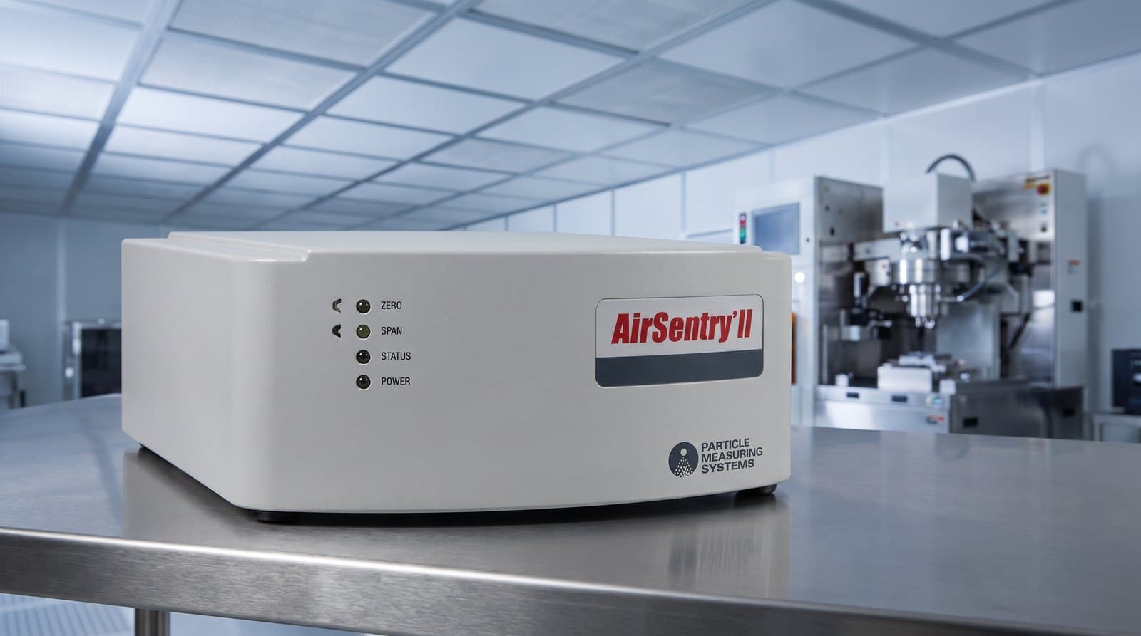 Máy giám sát ô nhiễm phân tử AMC PMS AirSentry II trên bàn thép trong nhà máy bán dẫn