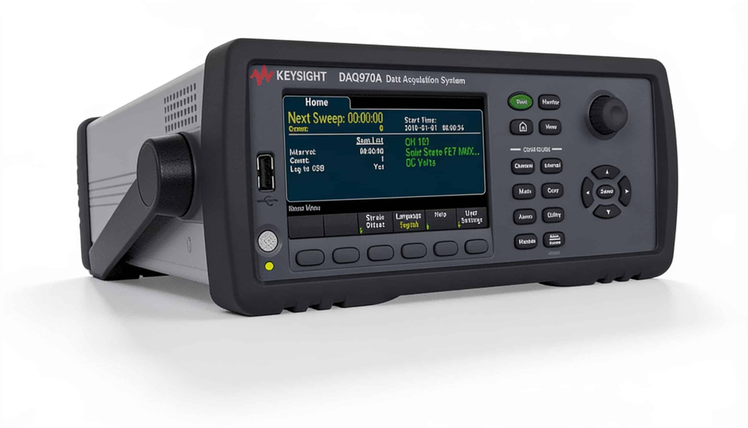 Hệ thống thu thập dữ liệu Keysight DAQ970A góc nghiêng phải trên nền trắng studio