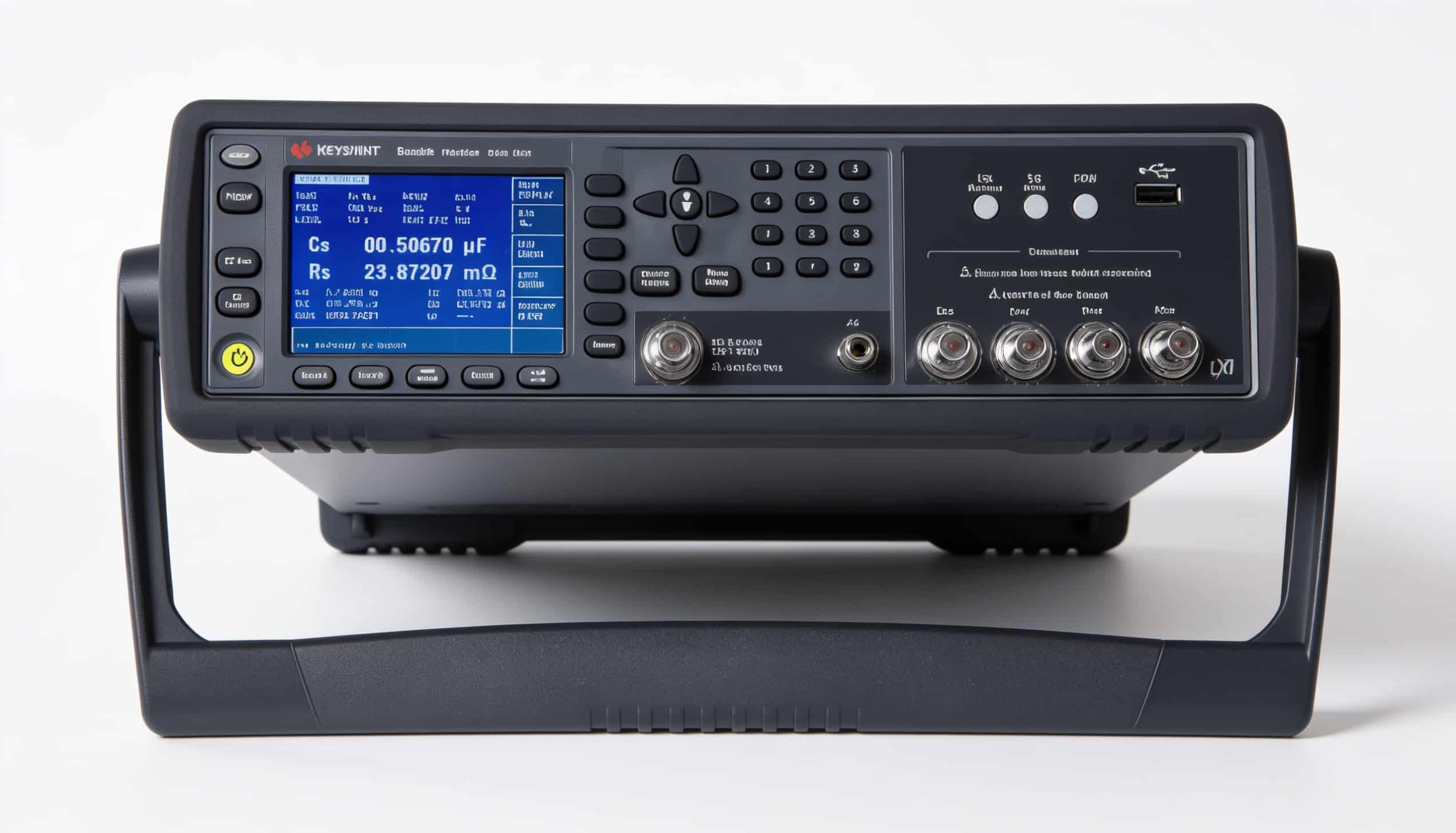 Máy đo LCR Keysight E4980A màn hình hiển thị chính diện trên nền trắng studio