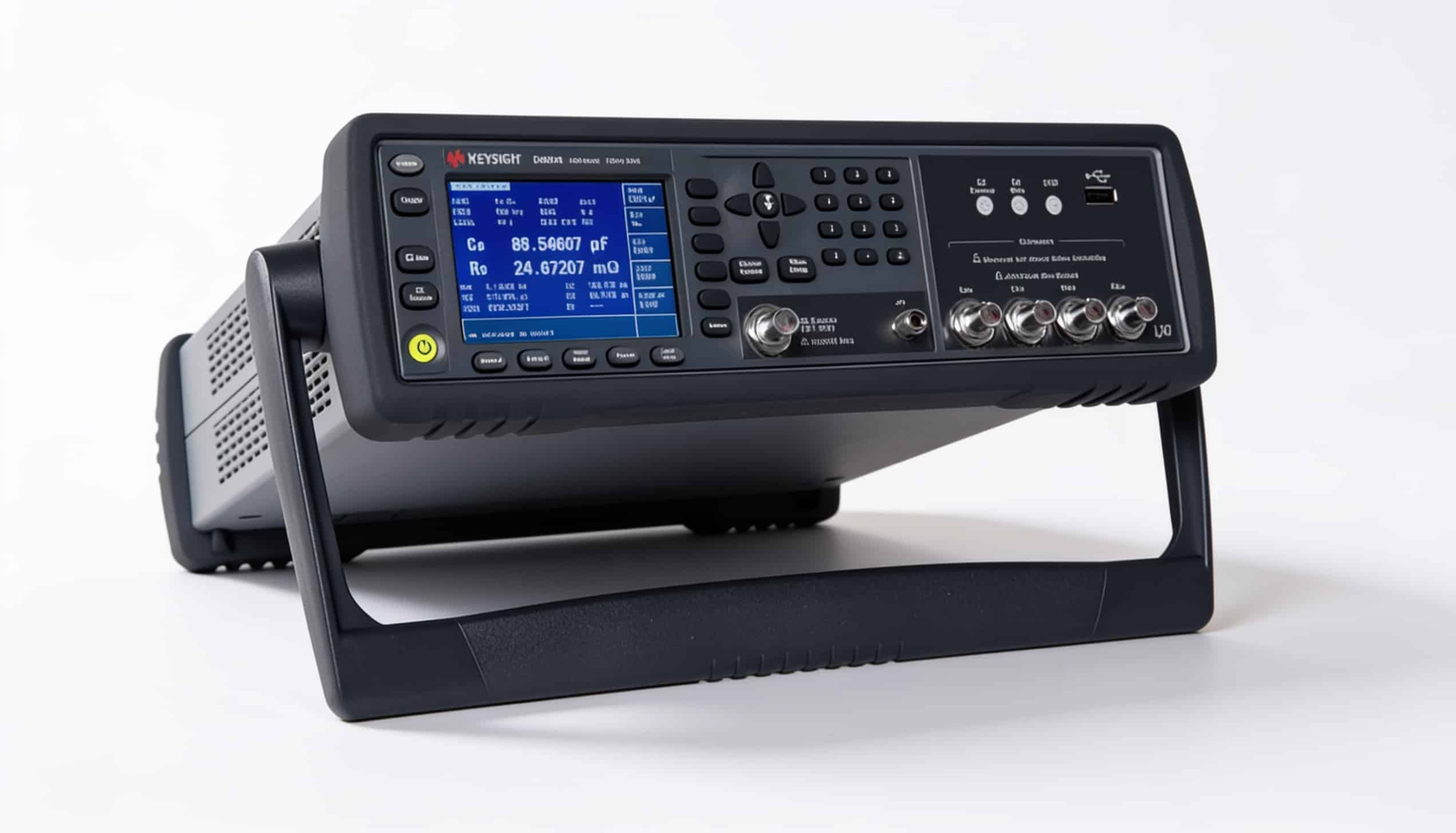Máy đo LCR Keysight E4980A góc nghiêng phải trên nền trắng studio