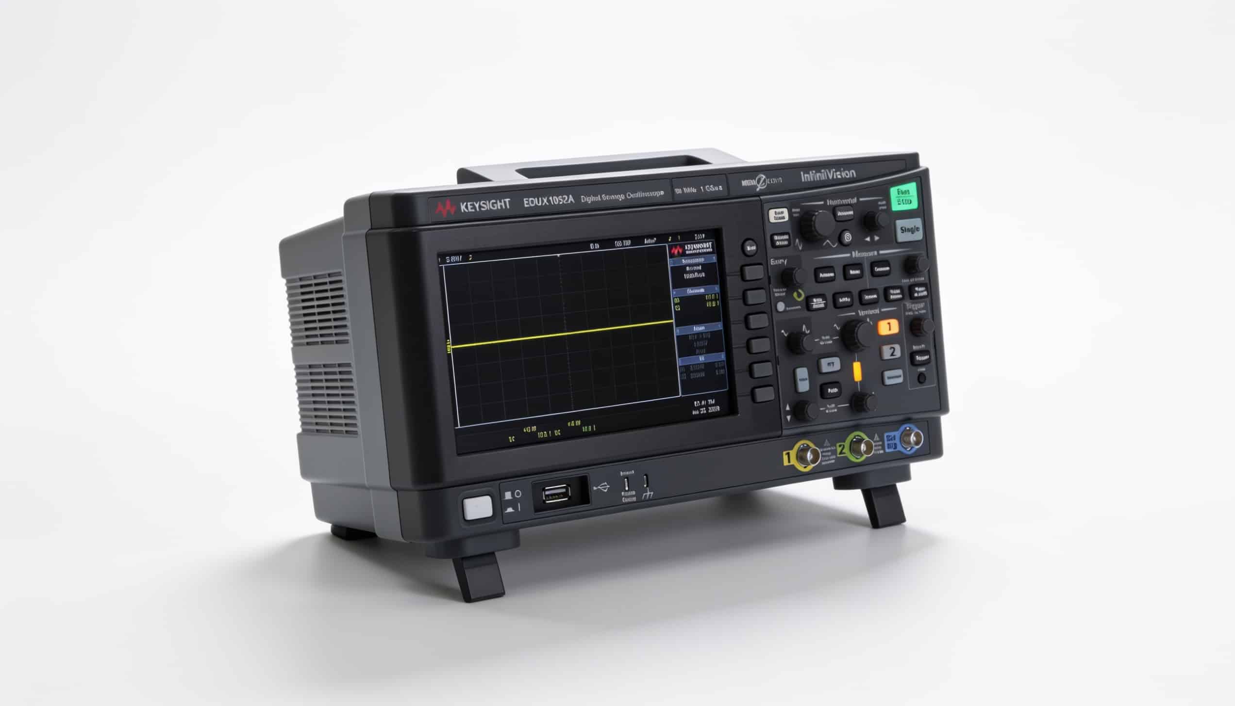 Máy hiện sóng Keysight EDUX1052G 50 MHz góc nghiêng phải trên nền trắng studio