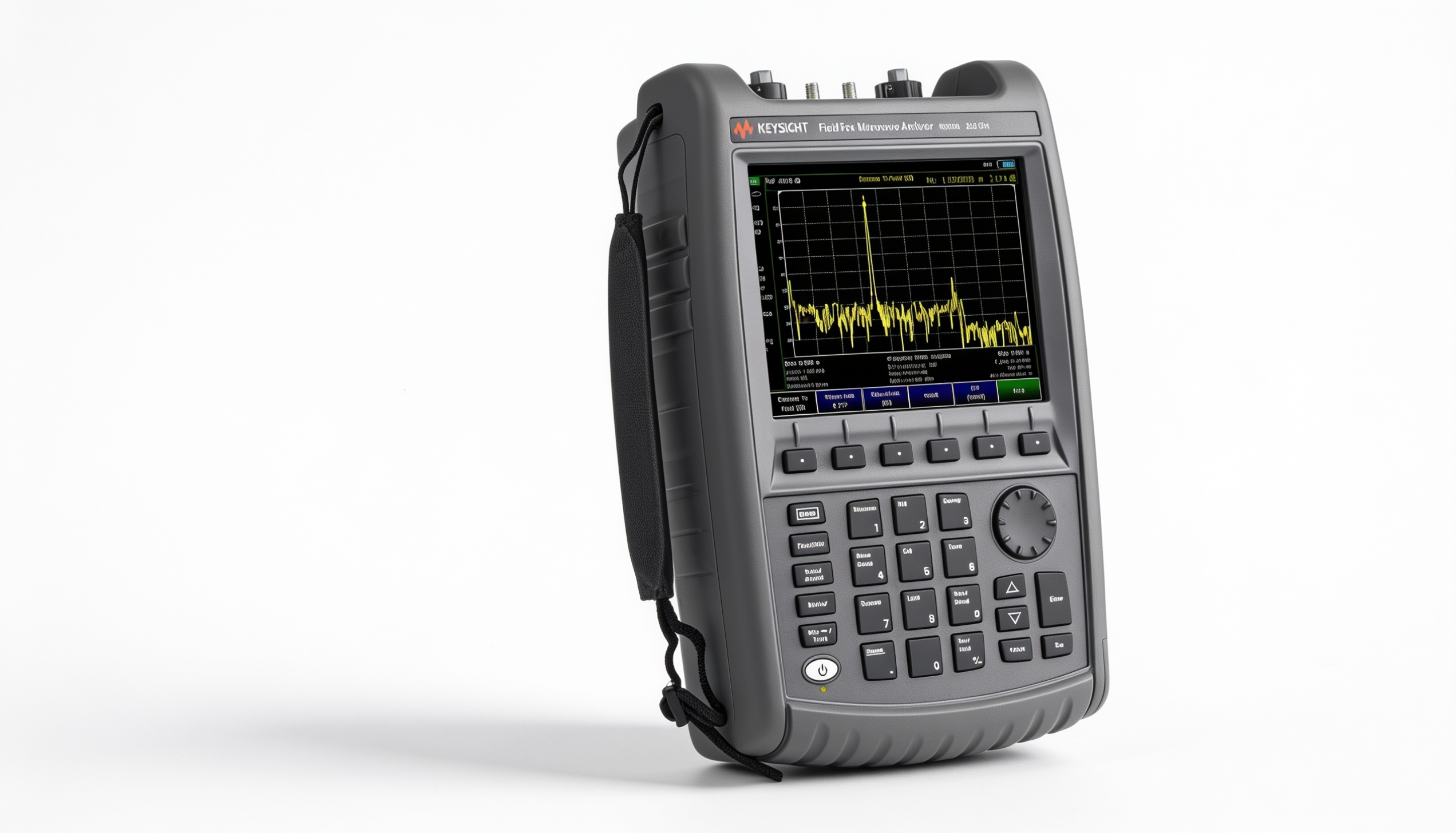 Máy phân tích phổ cầm tay Keysight N9918A FieldFox góc nghiêng phải trên nền trắng studio