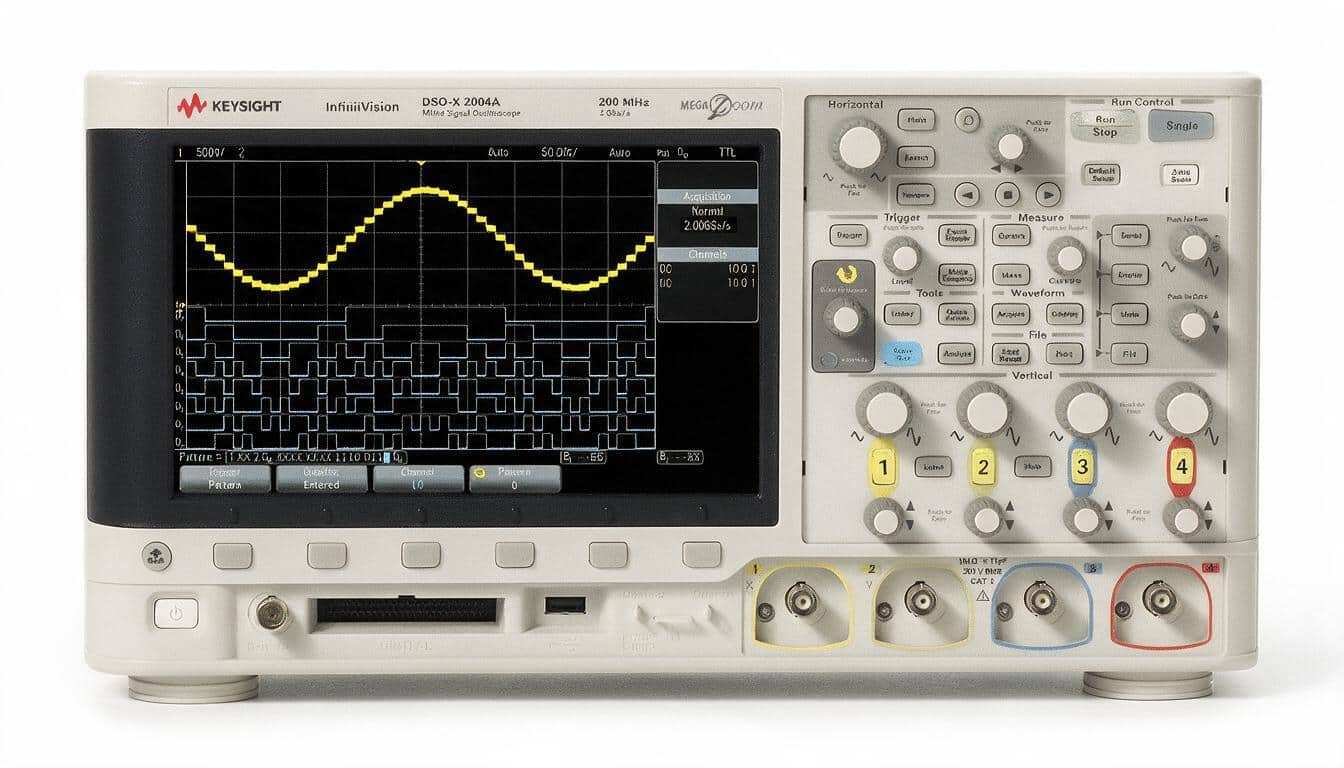 Máy hiện sóng Keysight DSOX2004A 4 kênh 70 MHz màn hình 8,5 inch chính diện trên nền trắng studio