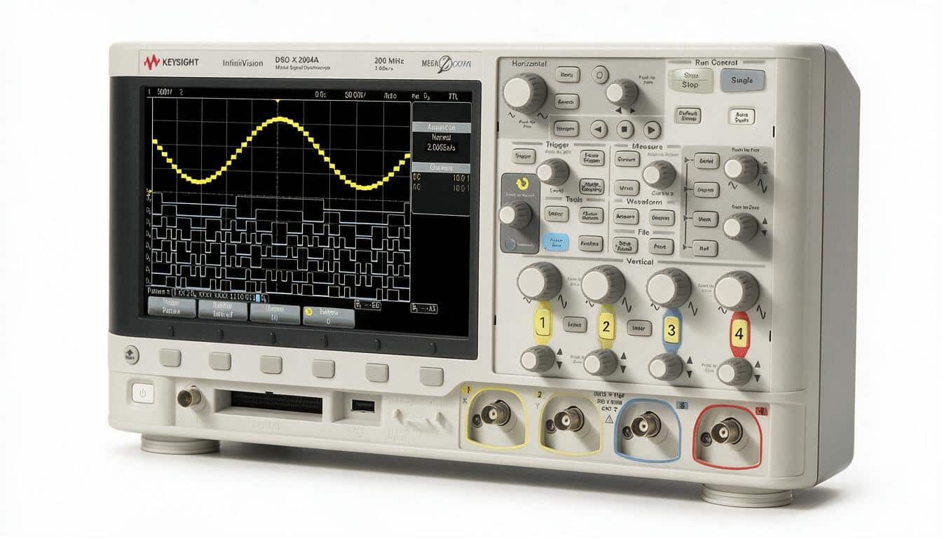 Máy hiện sóng Keysight DSOX2004A góc nghiêng phải trên nền trắng studio