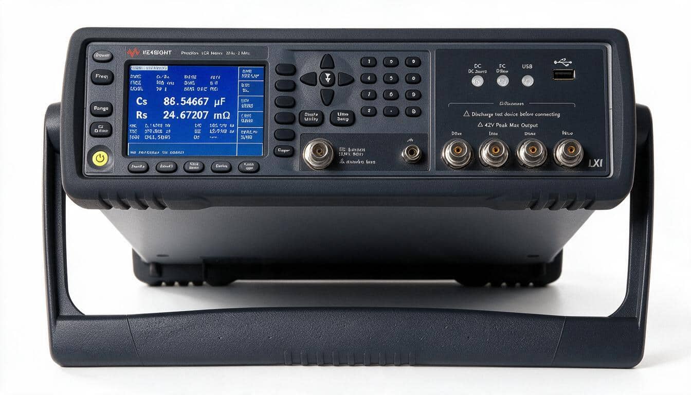 Máy đo LCR Keysight E4980AL màn hình hiển thị Cs Rs chính diện trên nền trắng studio
