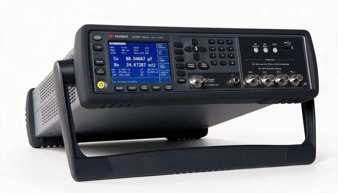 Máy đo LCR Keysight E4980AL góc nghiêng phải trên nền trắng studio