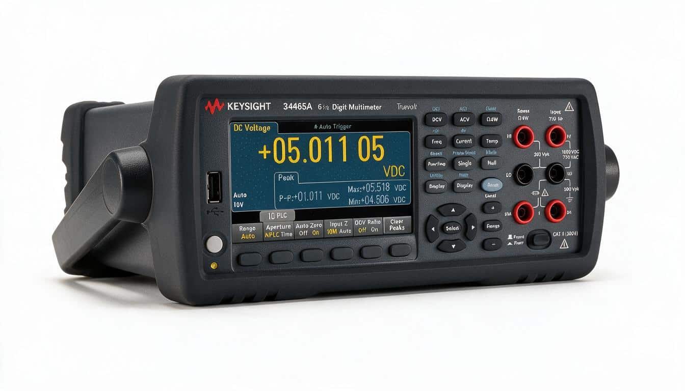 Đồng hồ vạn năng Keysight 34465A góc nghiêng phải trên nền trắng studio