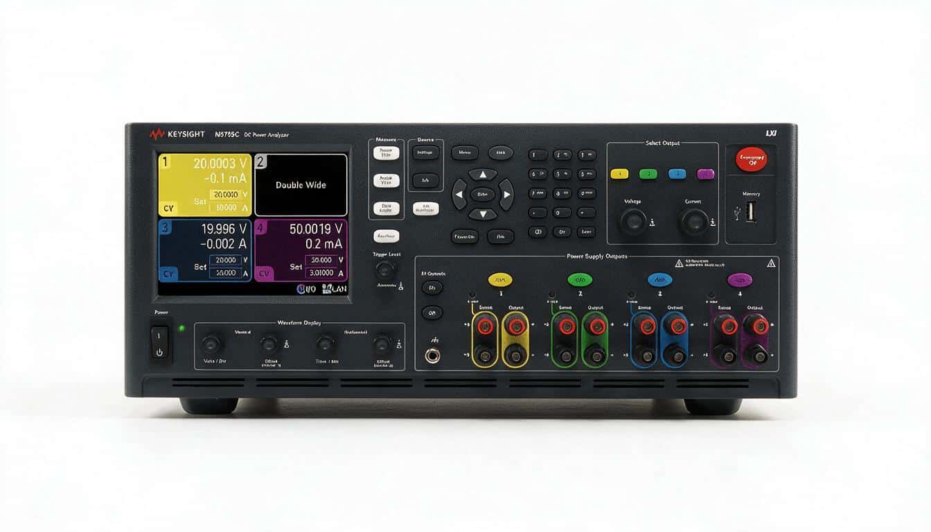 Máy phân tích nguồn DC Keysight N6705C khung 4 khe module N6700 màn hình chính diện trên nền trắng studio
