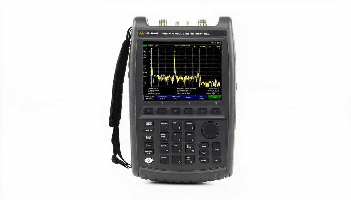 Máy phân tích phổ cầm tay Keysight N9917A FieldFox 18 GHz màn hình chính diện trên nền trắng studio