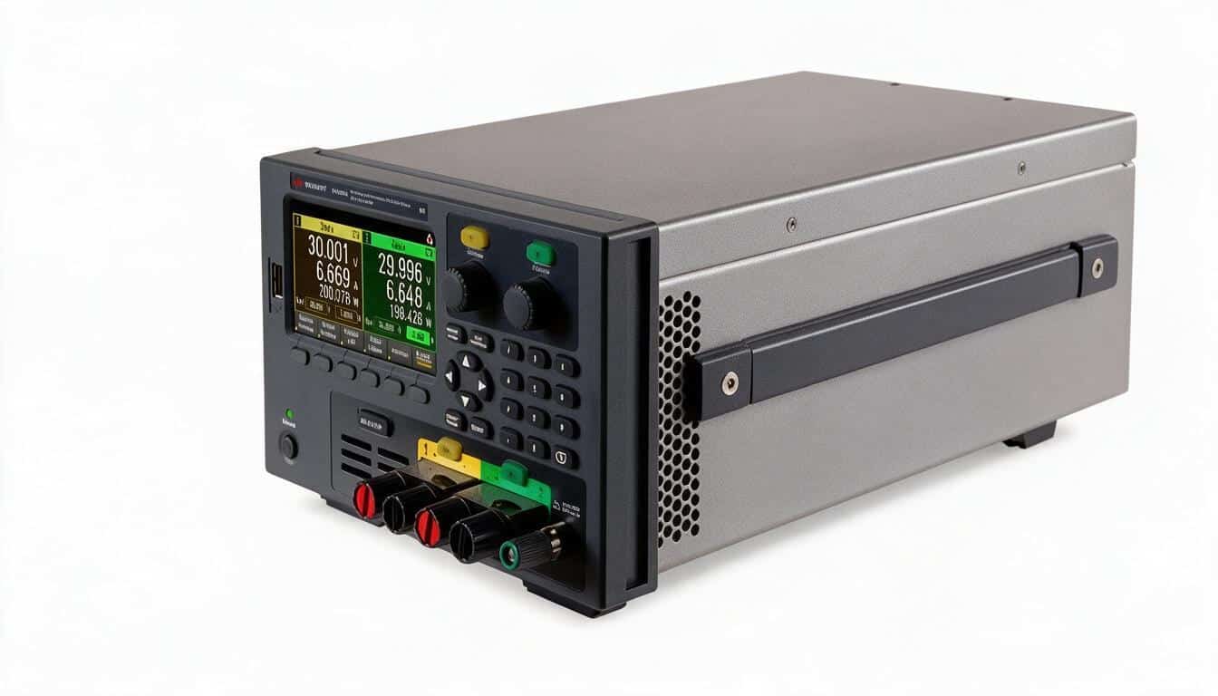 Bộ nguồn DC Keysight E36233A góc nghiêng phải trên nền trắng studio