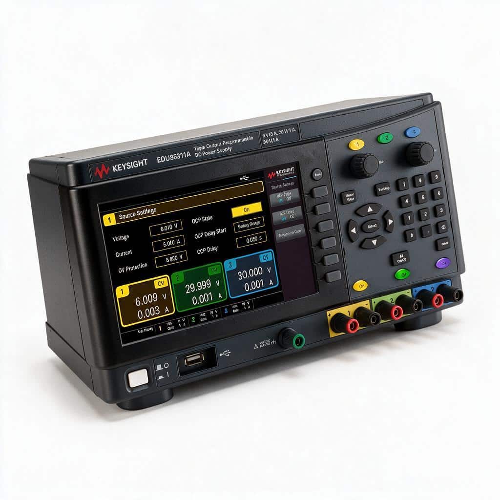 Bộ nguồn DC Keysight EDU36311A ba ngõ ra màn hình màu 7 inch chính diện studio