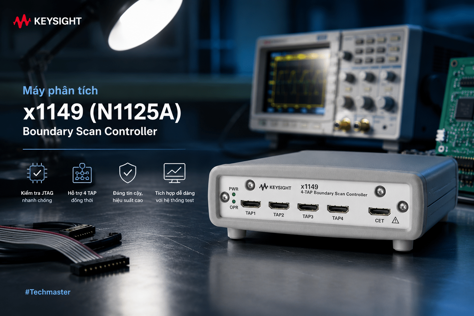 Máy phân tích boundary scan Keysight x1149 N1125A đặt trên bàn lab điện tử cao cấp - Techmaster nhà phân phối Keysight Việt Nam