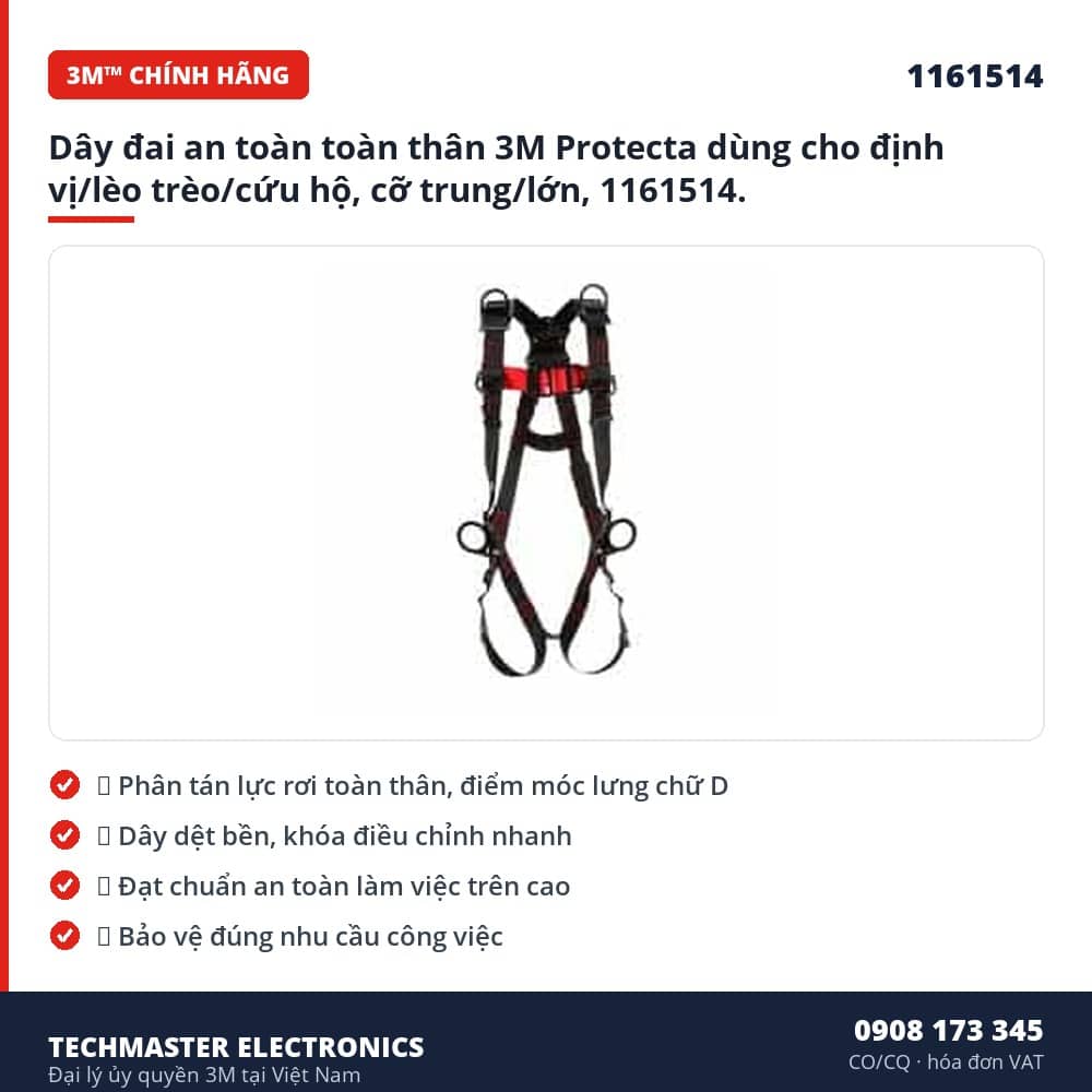 Dây đai an toàn toàn thân 3M Protecta dùng cho định vị/lèo trèo/cứu – đặc điểm & thông số chính