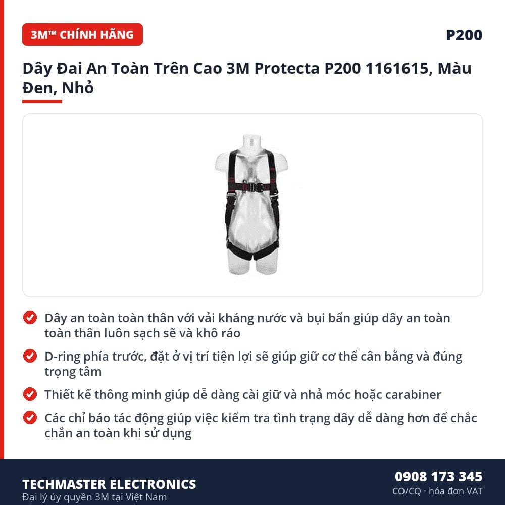 Dây Đai An Toàn Trên Cao 3M Protecta P200 1161615, Màu Đen, Nhỏ – đặc điểm & thông số chính