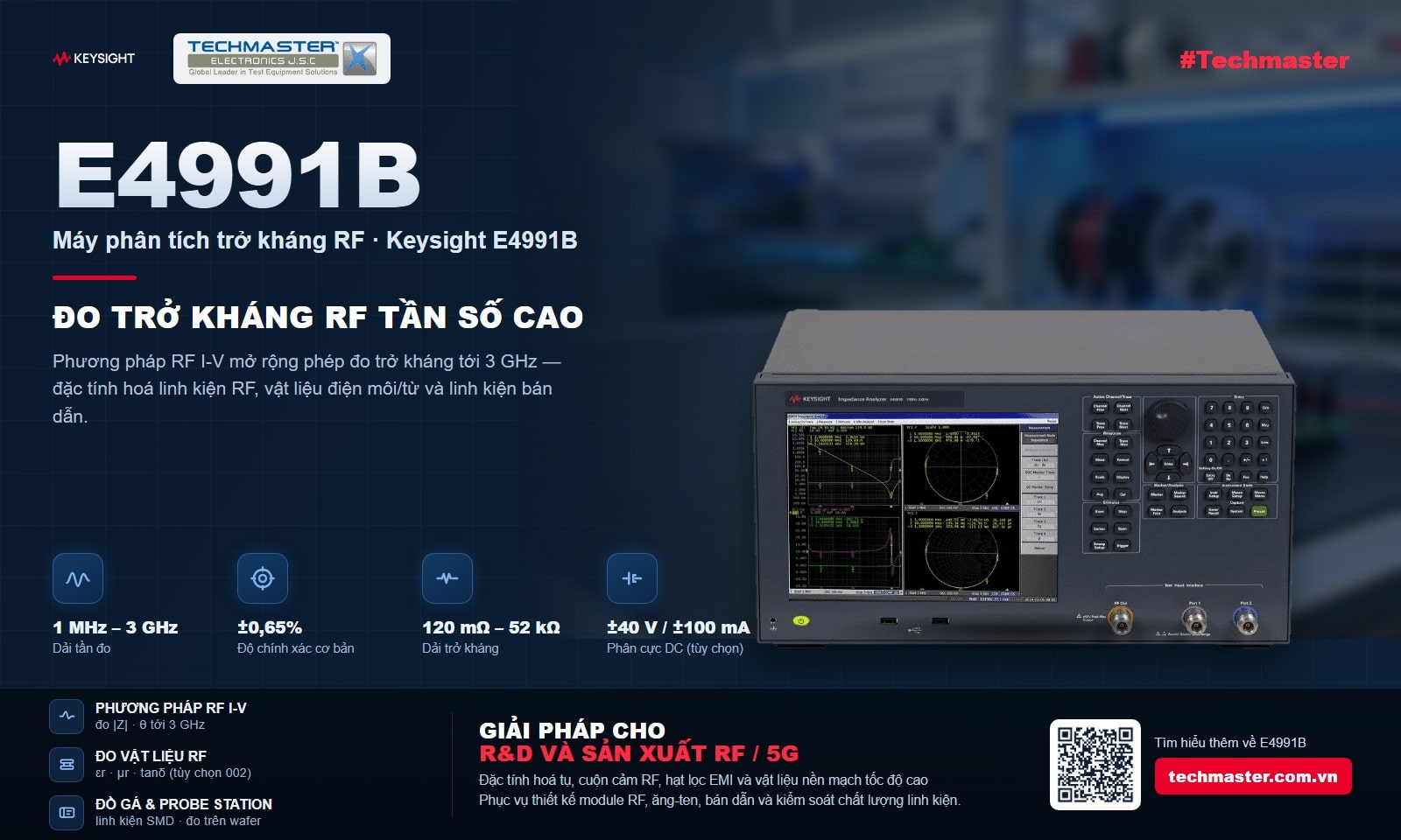 Máy phân tích trở kháng RF Keysight E4991B đo trở kháng RF tần số cao từ 1 MHz đến 3 GHz
