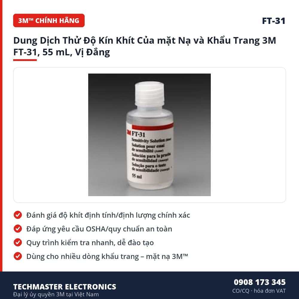 Dung Dịch Thử Độ Kín Khít Của mặt Nạ và Khẩu Trang 3M FT-31, 55 mL, – đặc điểm & thông số chính