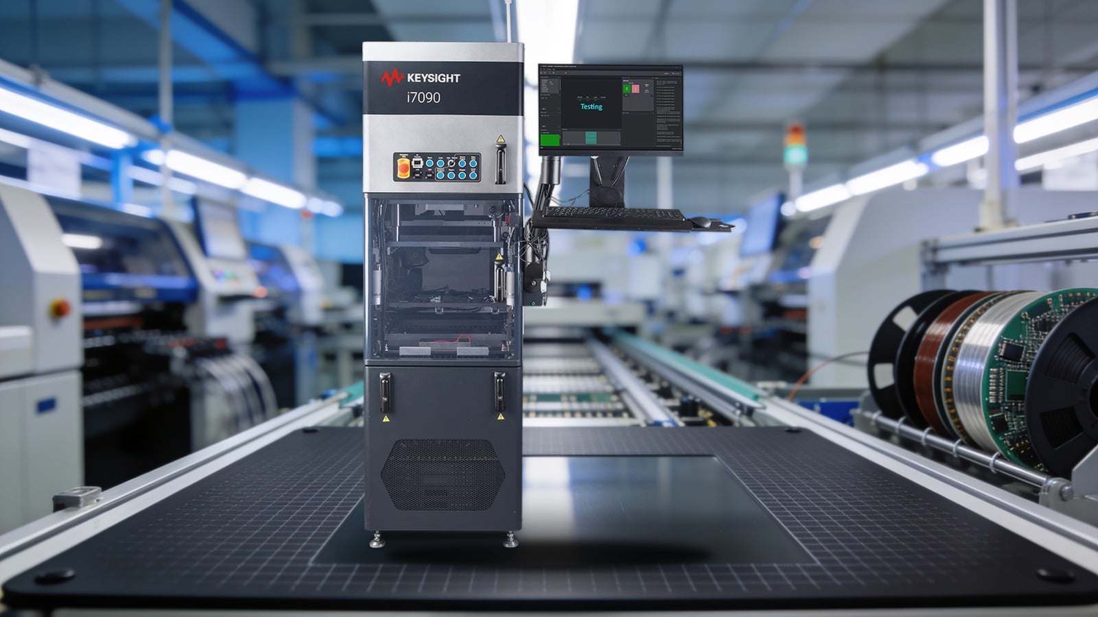 Hệ thống kiểm tra song song Keysight i7090 dùng nanoVTEP trên dây chuyền SMT nhà máy