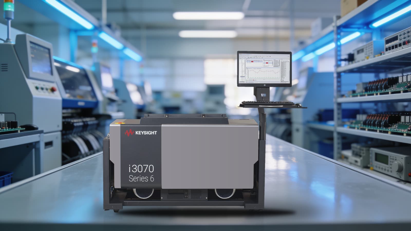 Hệ thống ICT Keysight i3070 Series 6 chạy đầu dò vectorless nanoVTEP trong phòng thí nghiệm