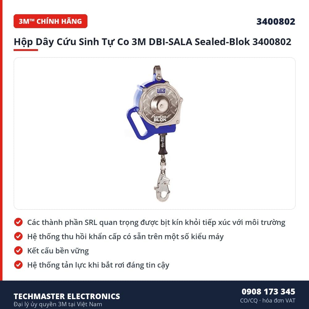 Hộp Dây Cứu Sinh Tự Co 3M DBI-SALA Sealed-Blok 3400802 – đặc điểm & thông số chính