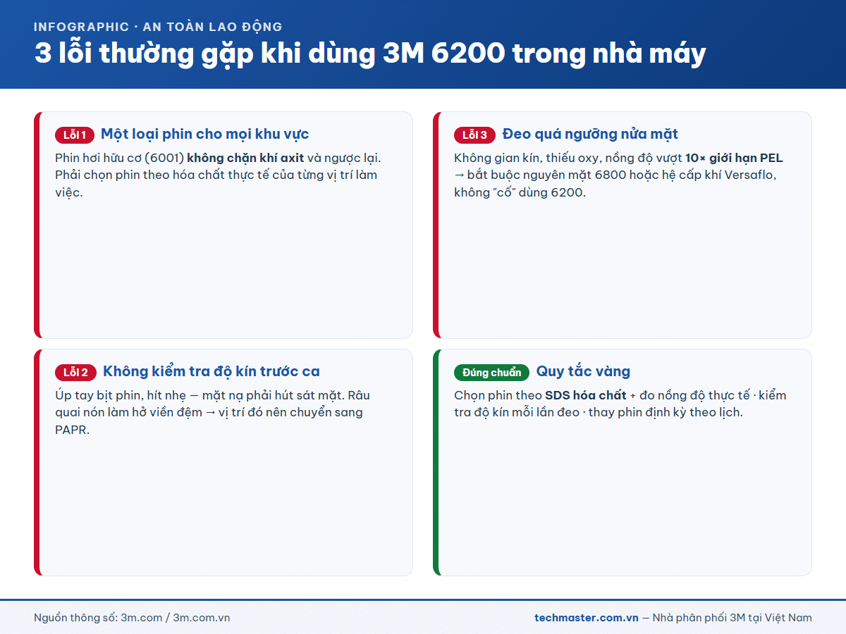 Infographic 3 lỗi thường gặp khi dùng mặt nạ 3M 6200