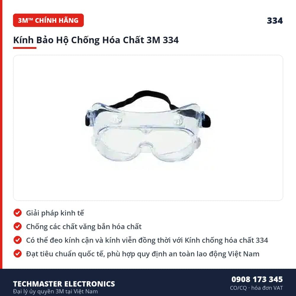 Kính Bảo Hộ Chống Hóa Chất 3M 334 – đặc điểm & thông số chính