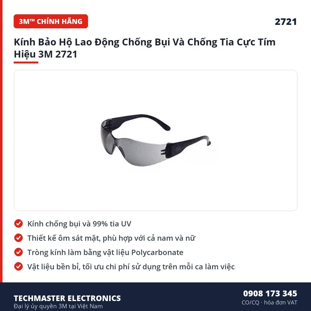 Kính Bảo Hộ Lao Động Chống Bụi Và Chống Tia Cực Tím Hiệu 3M 2721 – đặc điểm & thông số chính