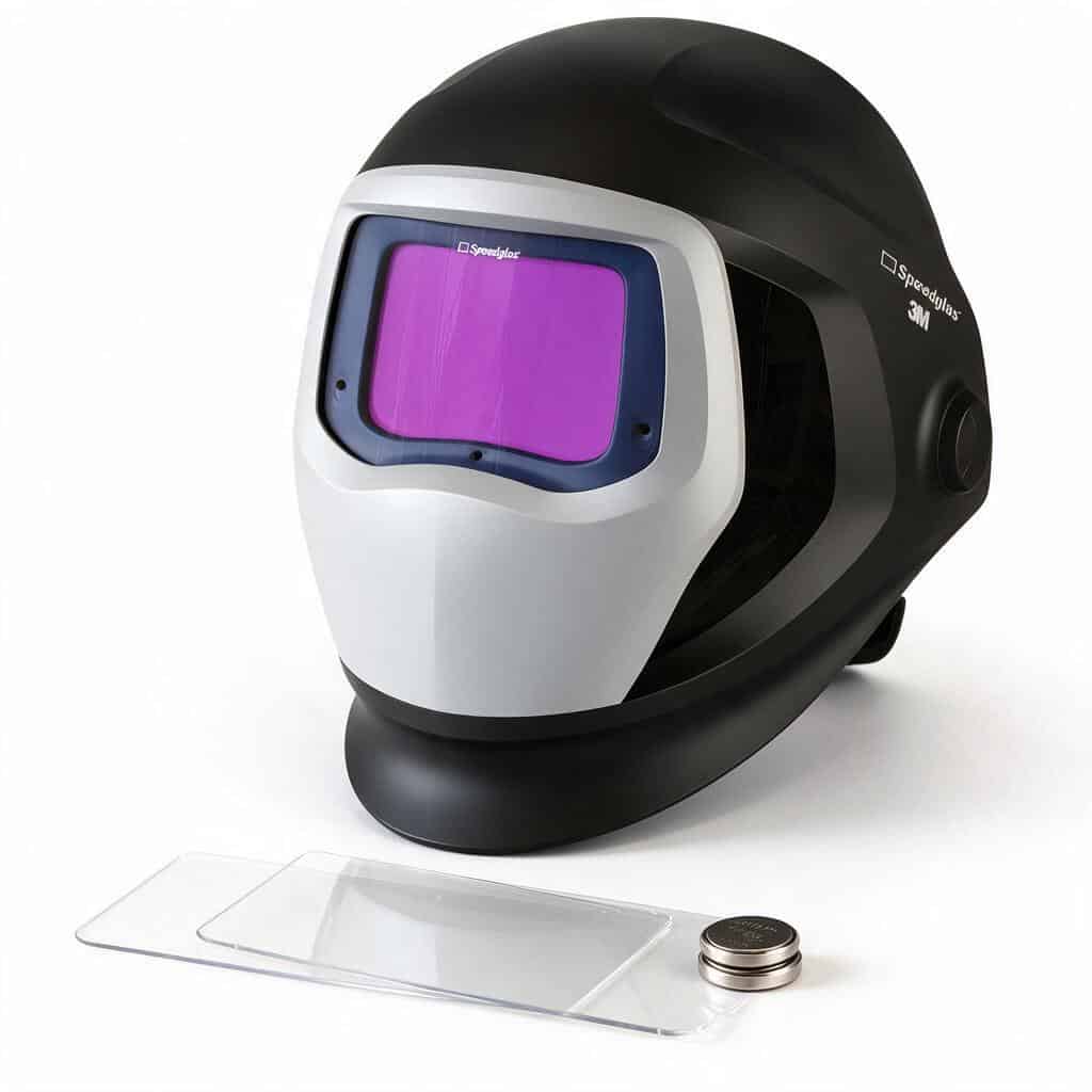 Mặt nạ hàn 3M Speedglas 9100XX cùng tấm bảo vệ ngoài và pin CR2032