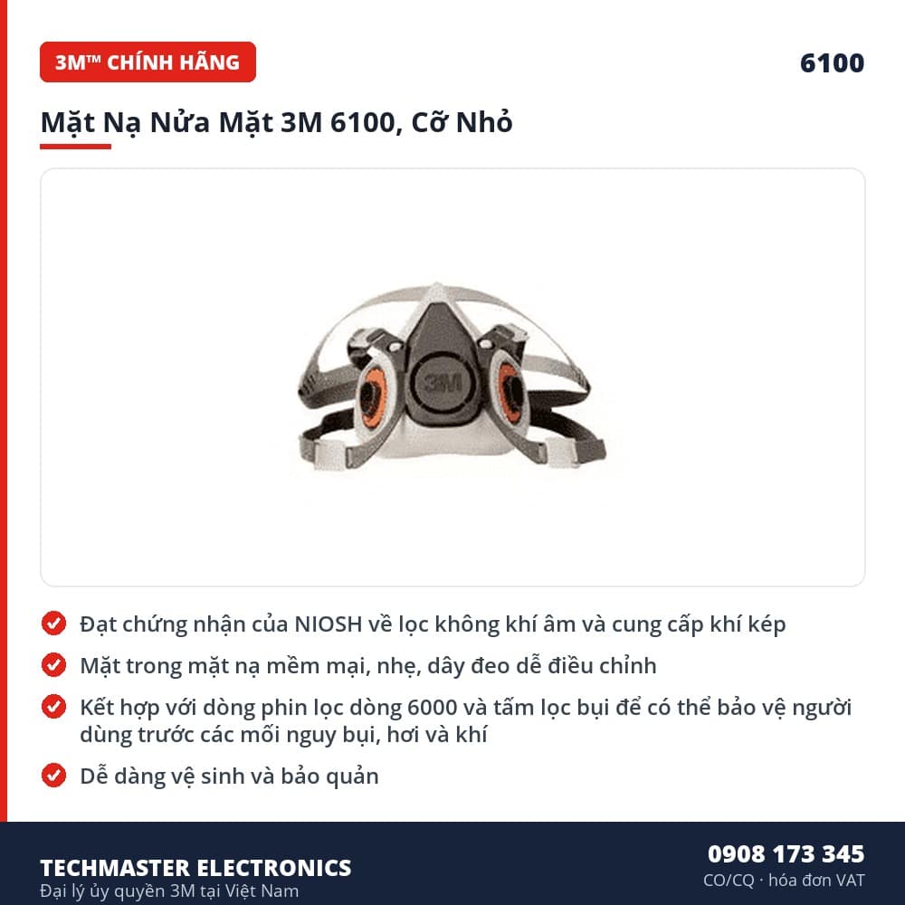 Mặt Nạ Nửa Mặt 3M 6100, Cỡ Nhỏ – đặc điểm & thông số chính